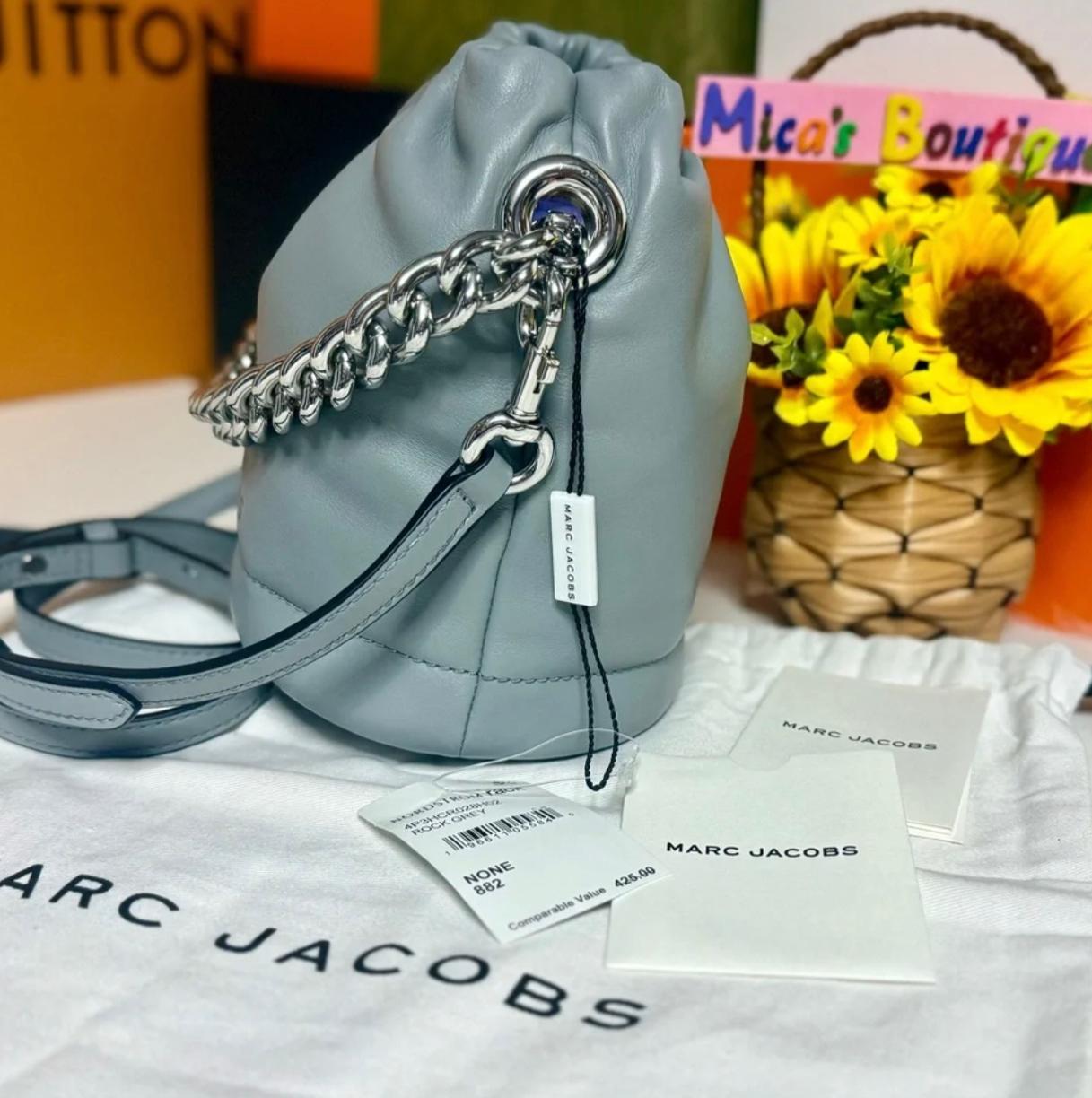 MARC JACOBS Gray Bucket Crossbody Bag with Chain Detail ~2in1 - Image 3